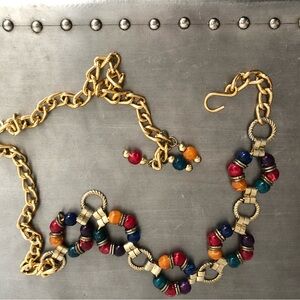 Vintage Colorful Beaded Gold Chain Belt